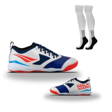 Imagem de Kit 01 Chuteira Futsal Penalty Max 1000 CBFS + 01 Meião Penalty Matis Treino 39-44 (Vermelho+Branco, BR, Adulto, Numérico, 39)