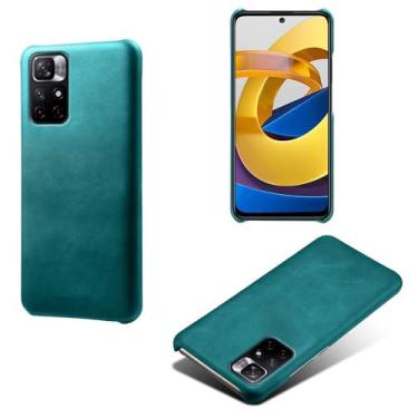 Imagem de Capa para Xiaomi POCO M4 Pro 5G,Proteção contra quedas,Casca de volta de cor sólida simples,Design de couro de imitação de plástico-Green