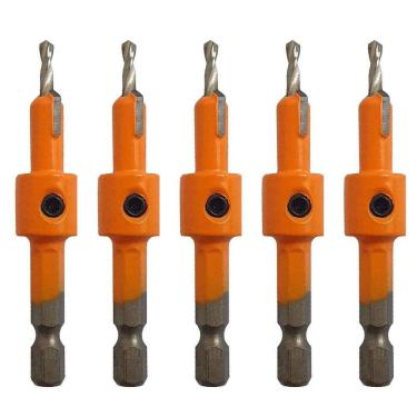 Imagem de Kit 5 Brocas Escareador 3Mm X 8Mm Encaixe 1/4 Para Rebaixo