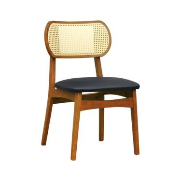 Imagem de Cadeira Organik Encosto Anatômico com Telinha Rattan Natural - Amêndoa - Assento Estofado Corano Preto