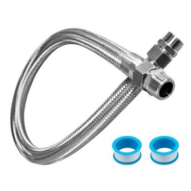 Imagem de Mangueira jumper compressor, tubo macho NPT de 3/20.3 cm, comprimento de 50.8 cm, 398.9 °C, 450 PSI, mangueira de metal de aço inoxidável de rotação livre, com conectores acessórios em ambos os lados