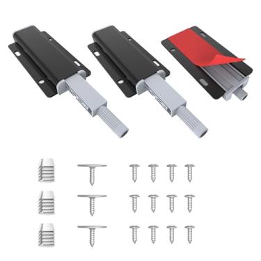 Imagem de Mskilrh Pacote com 3 ferragens para abrir o armário, travas de toque para portas de armário, trava magnética para armários, travas magnéticas para armários abrirem, preto