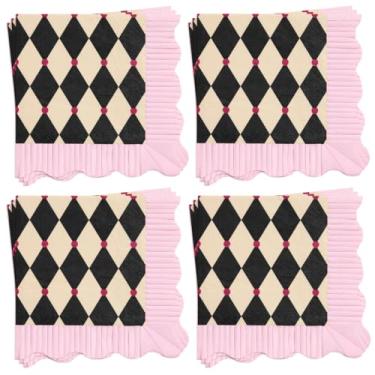 Imagem de xo, Fetti Guardanapos de papel de circo xadrez, borda ondulada com franjas - 3 camadas, 24 peças | Decorações de aniversário de carnaval, utensílios de mesa mágicos, configuração de festa infantil