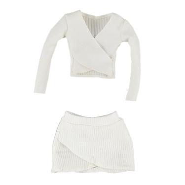 Imagem de Almencla Top curto feminino em escala 1:6, saia curta, cosplay, traje clássico feito à mão, roupas de figura de ação para figura de ação feminina de, Branco