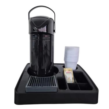 Imagem de Bandeja Organizadora com Garrafa Térmica Verona, Kit 2 Peças, 600 ml, Preto