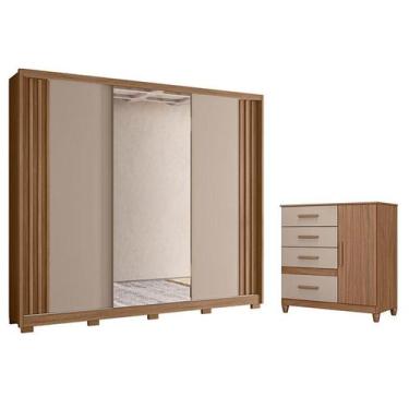 Imagem de Guarda Roupa Casal Arizona e Cômoda Vênus Carvalho Fendi com Pés - Mov