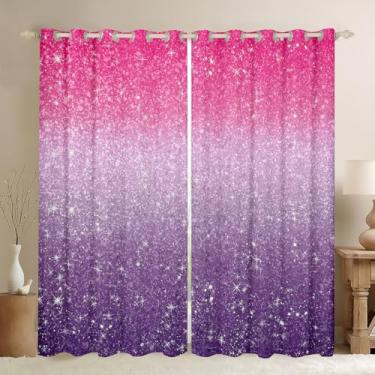 Imagem de Cortinas blecaute coloridas com glitter (30%-50%) rosa roxo (30%-50%) cortina de fantasia mágica escurecendo sonhos de janela para BedFairy Dreamy gradiente tratamentos de janela (2 painéis, 132 x 232