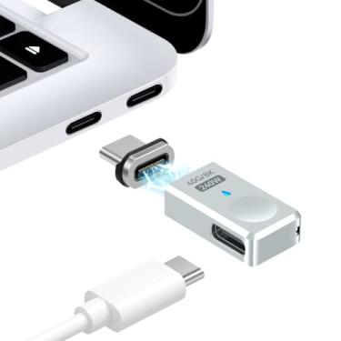 Imagem de HESKUL Porta lateral do adaptador magnético USB C, adaptador magnético reto USB C, 24 pinos com carregamento de 240 W, USB4 40 Gbps 8K 60 Hz para Thunderbolt 3/4, MacBook Pro/Air, Swtich e mais