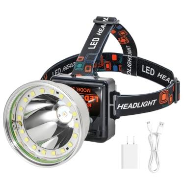 Imagem de Lanterna de cabeça de LED recarregável com feixe de inundação e spot, visor de energia, 4 modos de iluminação, lanterna de cabeça impermeável ultra brilhante de alto lúmen para acampamento, corrida