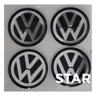 Imagem de Kit Emblema Resina Adesivo Volkswagen Calota Roda 60Mm Preto
