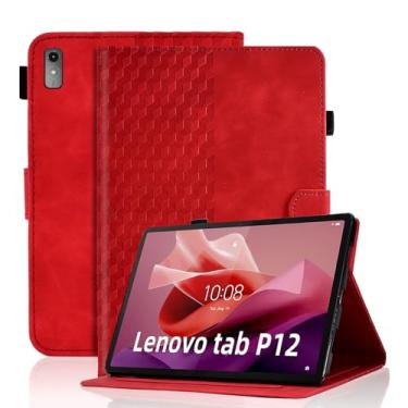 Imagem de Varohix Capa para Lenovo Tab P12 32.3 cm (Modelo: TB370FU) Capa magnética de couro PU com suporte ajustável, suporte dobrável para cartões, aba multiangular P12,