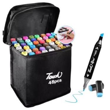 Imagem de Kit Marcadores Canetinha Ponta Dupla Touch Sweet + Estojo | Canetas Coloridas à Base de Álcool | Ponta Fina e Grossa | Ideal para Desenho, Arquitetura, Moda, Mangas e Ilustrações (48 CORES)