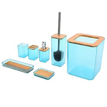 Imagem de Yctze Acessórios para Banheiros de Bambu Conjunto 7 Peças - Caixa de Sabão, Porta -Escova de Dentes, Escova de Vaso Sanitário, Lata de Lixo e Mais Elegantes Itens de Casa e Hotel (Verde)