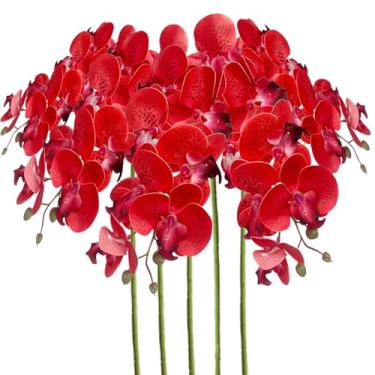 Imagem de Sumupa Phalaenopsis artificial, 5 peças, flores artificiais, orquídeas artificiais, caule, plantas falsas para decoração (mancha vermelha)