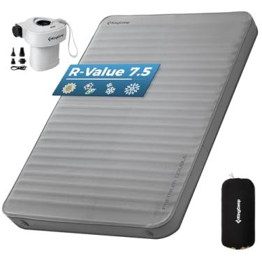Imagem de KingCamp Almofada de dormir autoinflável com bomba de ar – Colchão de acampamento com paredes laterais 3D, tecido ecológico para almofada de dormir, colchão de acampamento tamanho queen extra grosso