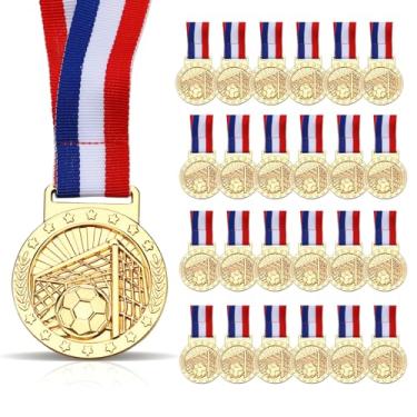 Imagem de Cunno 24 medalhas de prêmio de futebol 2 polegadas medalhas de ouro com fita troféu prêmios para participação em competições de times esportivos presente vencedor