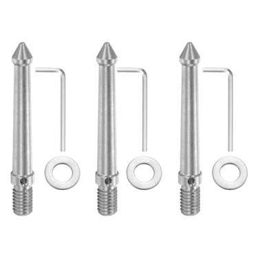 Imagem de PATIKIL Ponta de tripé de rosca de 3/8 polegadas, 3 peças de aço inoxidável para tripé de câmera com chave e espaçador (80 mm/3,14") para peças de substituição de perna de monopé, prata