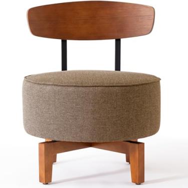 Imagem de MILCIL Cadeira giratória para sala de estar com encosto, cadeira moderna de madeira estofada de meados do século para quarto, escritório, linho marrom