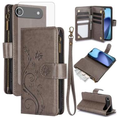 Imagem de Asuwish Capa de telefone para iPhone 17 Air 6,6 polegadas carteira celular com protetor de tela de vidro temperado alça flor flip zíper porta-cartão slot suporte suporte i Phone17 i17 17Air mulheres