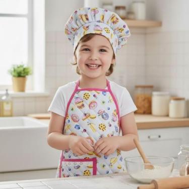 Imagem de Kit Avental Infantil de Cozinha Estampado Kids com Chapéu - Mava Enxov