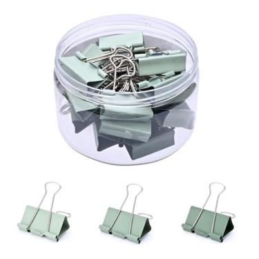 Imagem de Temiary Clipes de fichário estéticos, clipe de fichário de metal pequeno de 3 cm com recipiente de armazenamento transparente, grampos de papelada de encadernação para professores escolares materiais