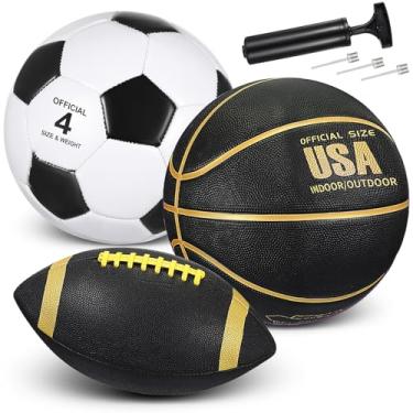 Imagem de Libima Conjunto de 3 bolas esportivas para crianças e adolescentes inclui tamanho oficial 5 basquete 4 futebol 6 futebol com bomba e bolsa de transporte, prática de treinamento, presente esportivo