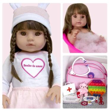 Imagem de Bebe Reborne Siliconado Sonho de Amor Pode Dar Banho e Itens - Cegonha