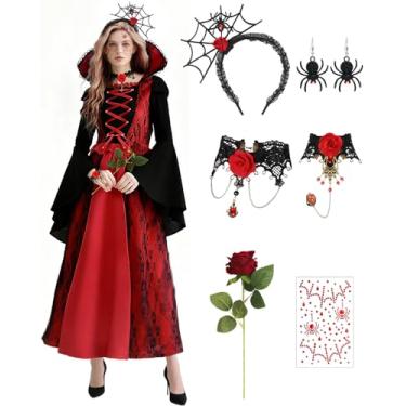 Imagem de Fantspati Fantasia de vampiro para mulheres, vestido gótico de vampiro, fantasia de bruxa de Halloween adulto (grande)