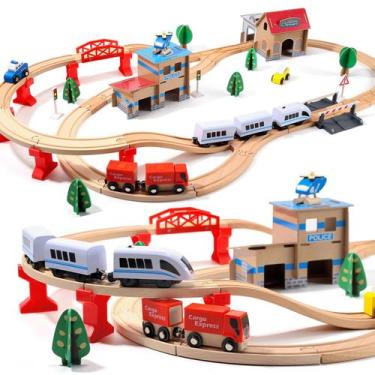 Imagem de Conjunto de trem elétrico de madeira para crianças pequenas Toy HOLYFU