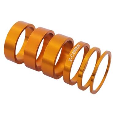 Imagem de Generic 6 peças espaçadores para guidão de bicicleta de estrada espaçadores para haste de guidão premium 2/3/5/10 mm acessórios de ciclismo arruelas de, Ouro