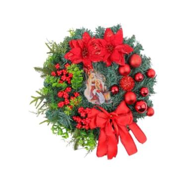 Imagem de oshhni Guirlanda de Natal com folhagens artificiais, pingente reutilizável, decoração de Natal, bola de Natal, guirlanda para porta da frente, feriados, Vermelho 30cmx30cmx8cm