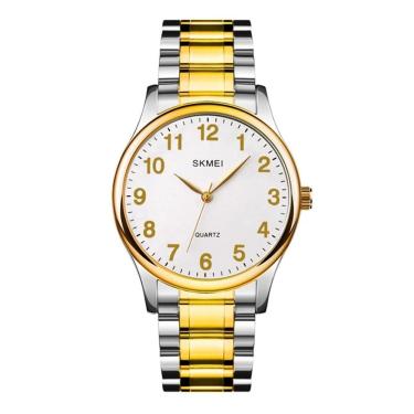 Imagem de Kit Relógio Feminino Skmei Analógico 3001 Prata E Dourado