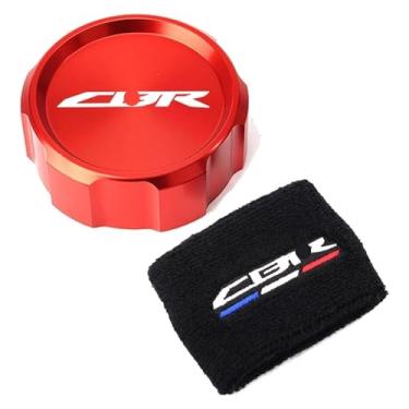 Imagem de Tampa de enchimento de óleo de motocicleta cilindro mestre tampa de reservatório de fluido de freio meia CBR1000RR compatível com CBR 1000RR 1000 RR 2005-2018 (conjunto de 2 peças vermelho)