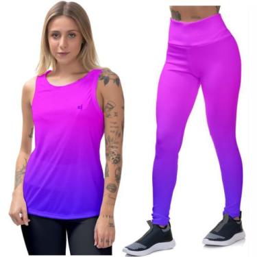 Imagem de Kit Conjunto Legging Feminina Cós Alto Fitness Blusa Regata Dry Academ