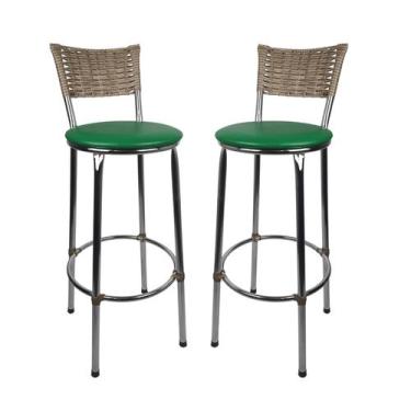 Imagem de KIT 2 Banquetas Alta Cromada Junco CAPPUCCINO Cozinha Balcão Bancada -