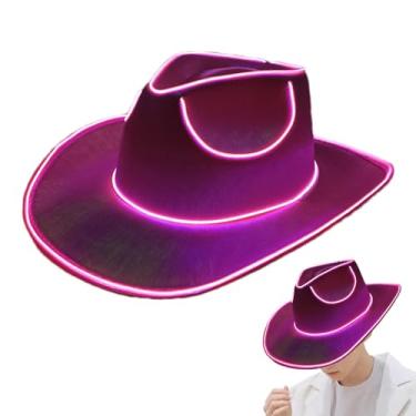 Imagem de Chapéu de cowboy com luz de LED para mulheres | Chapéu de caubói feminino brilhante | Chapéu de cabeça de show | Chapéu de cowboy | Chapéu de LED que brilha no