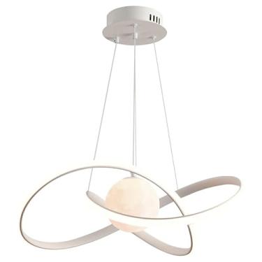 Imagem de Lustre LED moderno de meados do século, 2 anéis, luminária pendente branca regulável, luminária de teto preta, luminária suspensa, lua, planeta, lustre para crianças, quarto, sala de jantar,