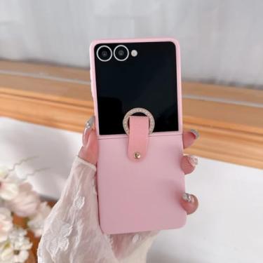 Imagem de Capa de celular com anel de diamante colorido e moderno para Samsung Galaxy Z Flip 6 5 4 3 com fivela de dedo e cor sólida (para Galaxy Z Flip6/rosa)