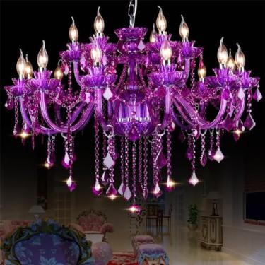 Imagem de Lustre de cristal europeu de luxo para sala de estar, sala de jantar, quarto, villa, hotel, ktv, bar, luminária pendente elegante estilo vela (8 luzes)