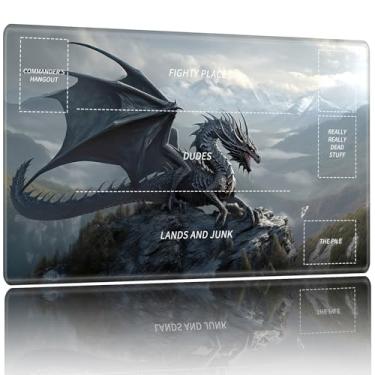 Imagem de Playmat for MTG,Card Playmat Stitched with Zones for MTG Card Game Playing, TCG and Board Game Mat for Cards,Mousepad Desk Mats,Game Mat 24 x 14 inches-Mountain Flying Dragon