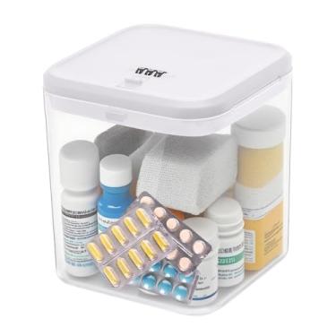 Imagem de iBune Cofre de medicamentos, pequeno cofre de remédios, à prova de crianças, caixa de armazenamento com trava para organizador de pílulas/cofre de remédios/telefone/geladeira/itens pessoais/dormitório