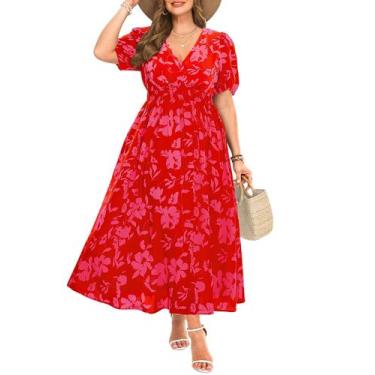 Imagem de Vestido Pinup Fashion Red com rosa floral plus size para mulheres