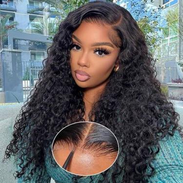 Imagem de Perucas frontais de renda sem cola, cabelo humano 13x4 Deep Curly 20" 