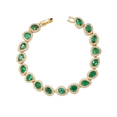 Imagem de Pulseira feminina riviera verde cravejada em zircônias, semijoia de luxo, banhada a ouro 18k