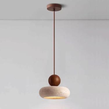 Imagem de YQSLQZZ Lustre travertino amarelo, mini lustres pequenos estilo wabi-sabi vintage, 3000K-6000K luz de mudança tricolor luminária pendente de cabeceira, para sala de jantar, bar, cozinha ilha