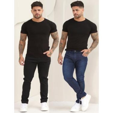 Imagem de Kit 2 Calças Masculina Jeans Skinny Lisa Básica Com Elastano - Amar De