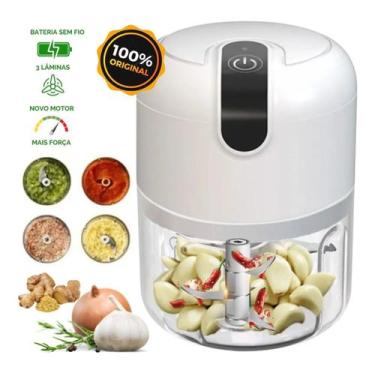 Imagem de Mini Processador De Alimentos Moedor Elétrico De Alho S/ Fio Cor Branc