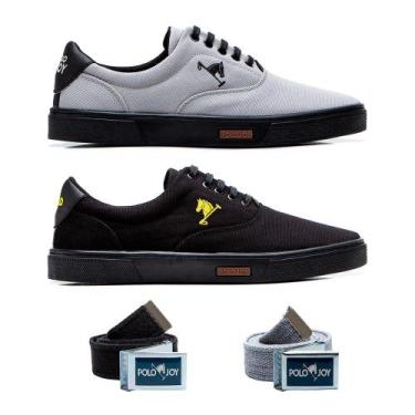 Imagem de Kit 2 Tênis Casual Em Lona + 2 Cintos Polo Joy, Cinza, 35
