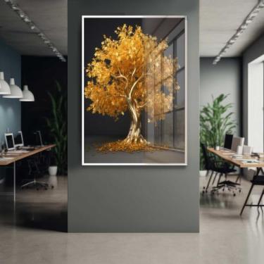 Imagem de Quadro Decorativo com Moldura e Acrilico Cristal Vidro Árvore Dourada 