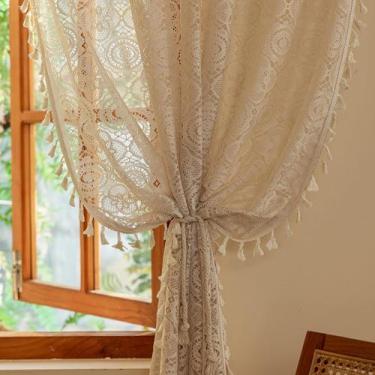 Imagem de Cortinas YJ YANJUN Boho Lace 137 cm de comprimento para quarto bege